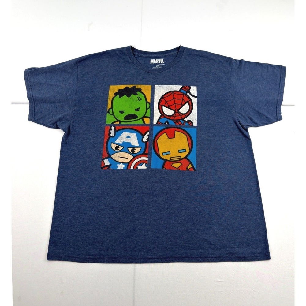 Marvel Comics Avengers Graphic T-Shirt Mens Blue Mad Engine Hulk Spider-Man 2XL
